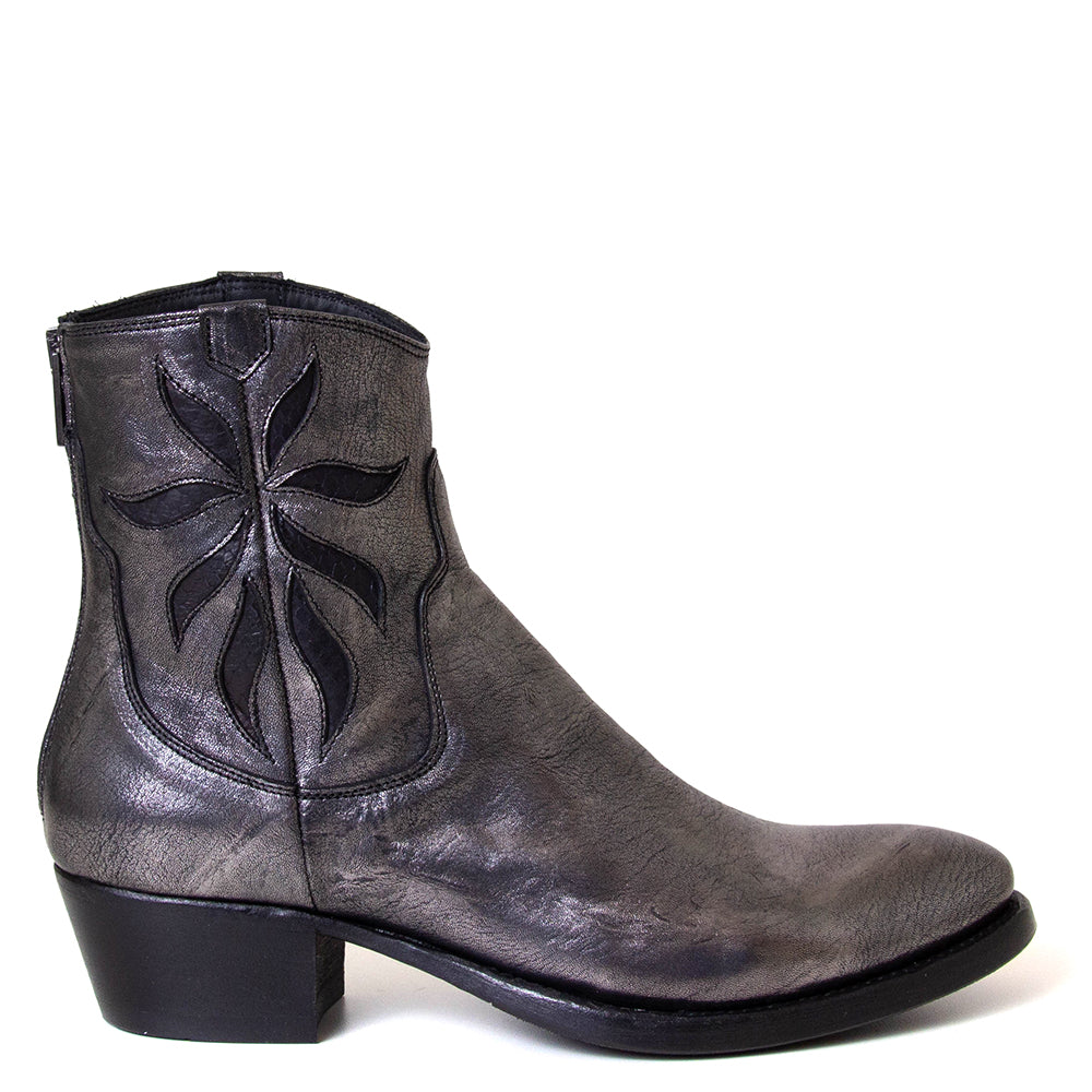 Pantanetti 18002H Ava. Women's 1¾ inch heel boot in metallic leather. Made in Italy.