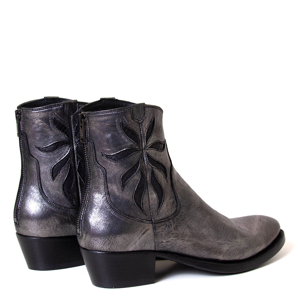 Pantanetti 18002H Ava. Women's 1¾ inch heel boot in metallic leather. Made in Italy.