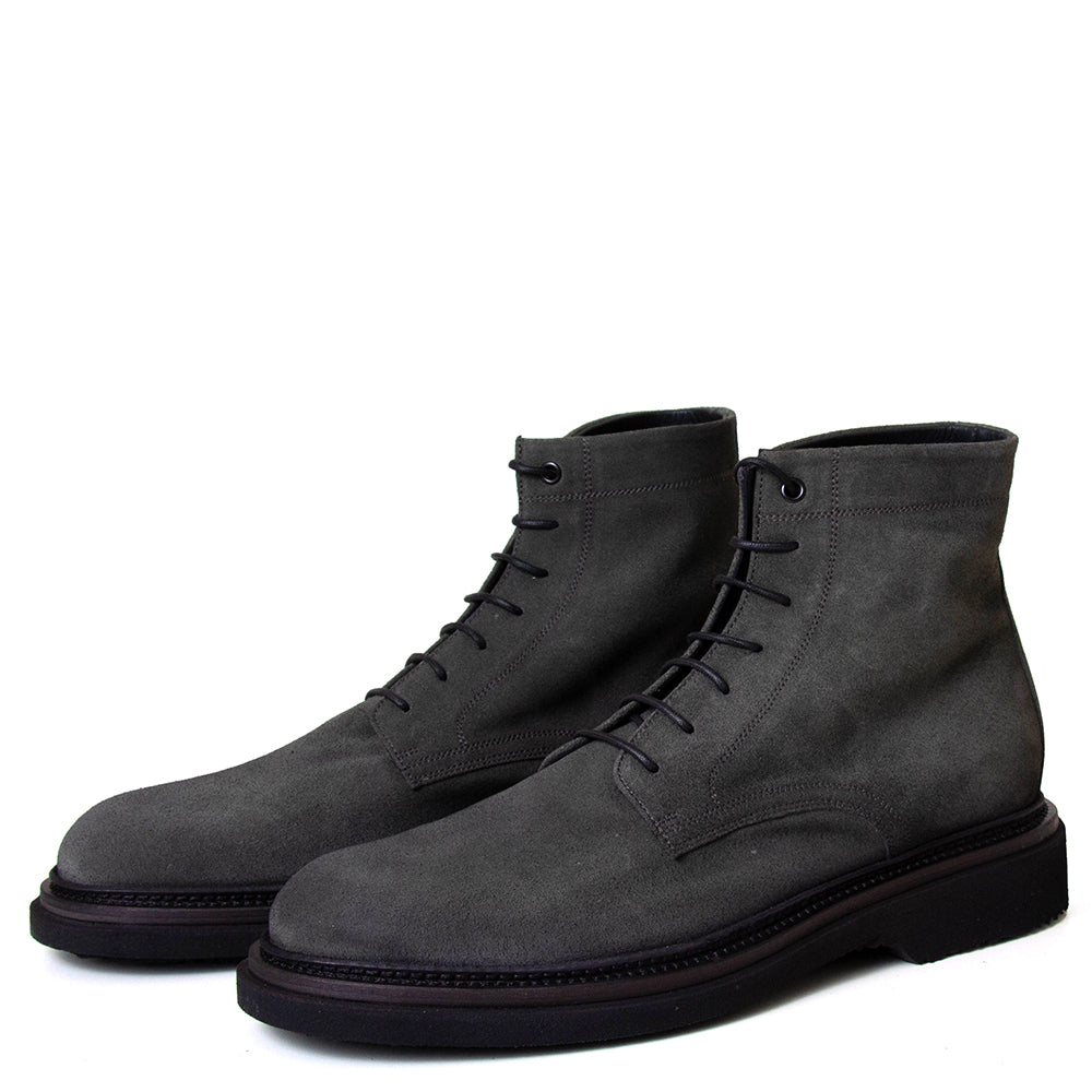 Pantanetti 18382A Bod. Men's suede lace up boot in dark grey suede. Made in Italy.