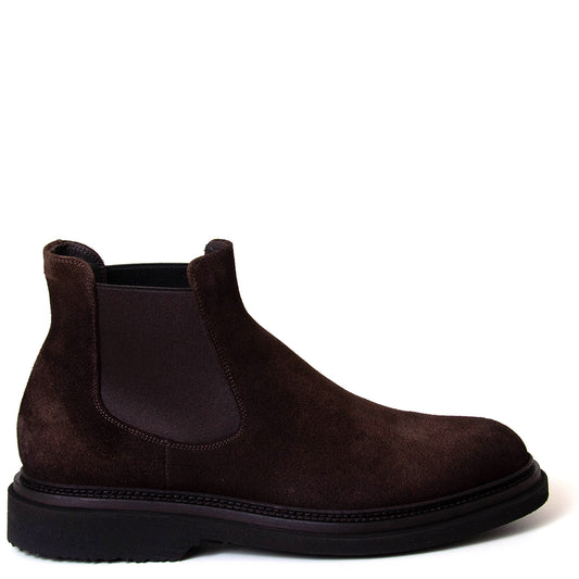 Pantanetti 18383A Bod. Men's Chelsea boot in dark brown suede. Made in Italy.