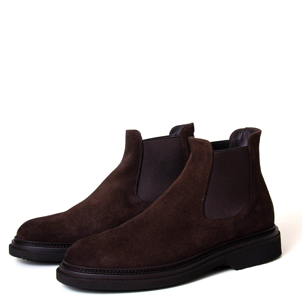 Pantanetti 18383A Bod. Men's Chelsea boot in dark brown suede. Made in Italy.