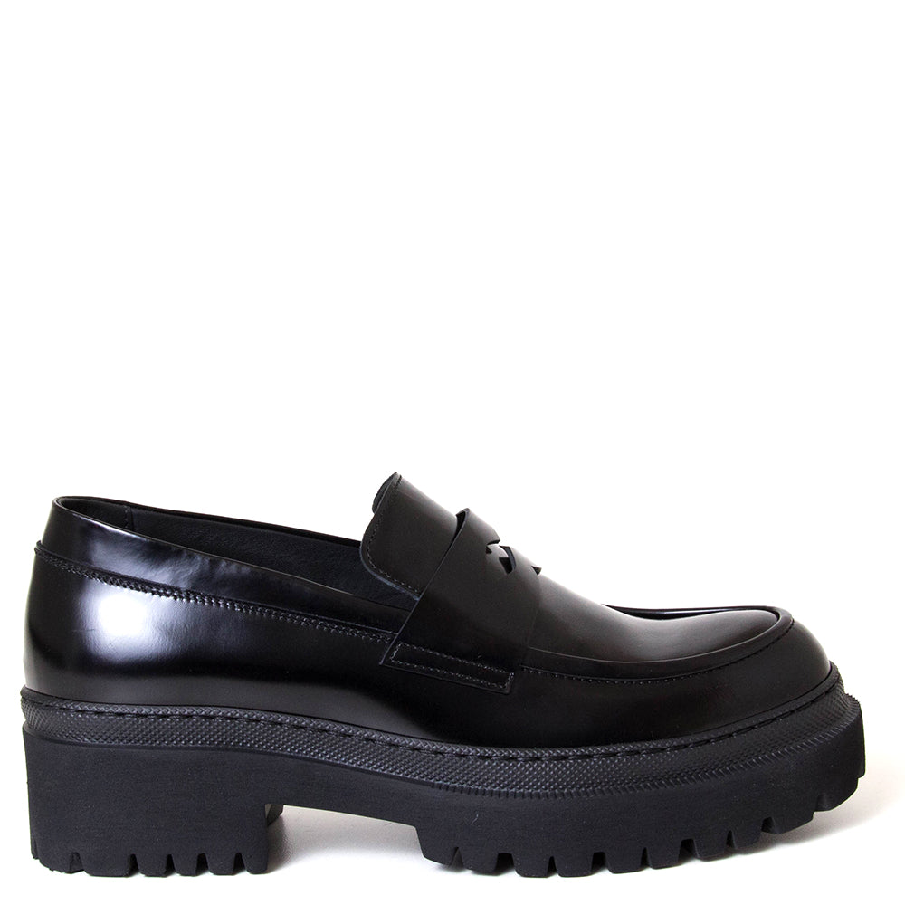 Pantanetti 18178B Litha. Women's black leather platform loafer. Made in Italy.