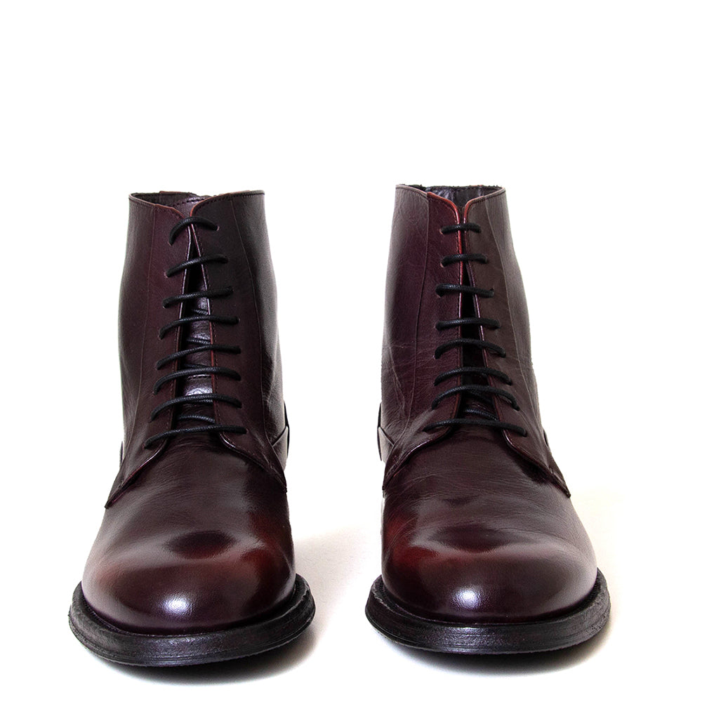 Pantanetti 18053F Paine. Women's lace-up combat boot in dark red leather.