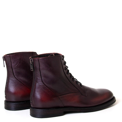 Pantanetti 18053F Paine. Women's lace-up combat boot in dark red leather.