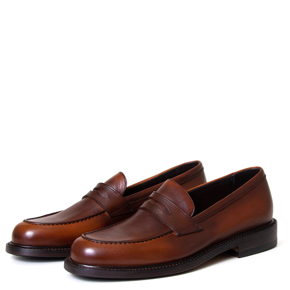 Pantanetti 18022E Tanbark. Women's brown leather loafer . Made in Italy.