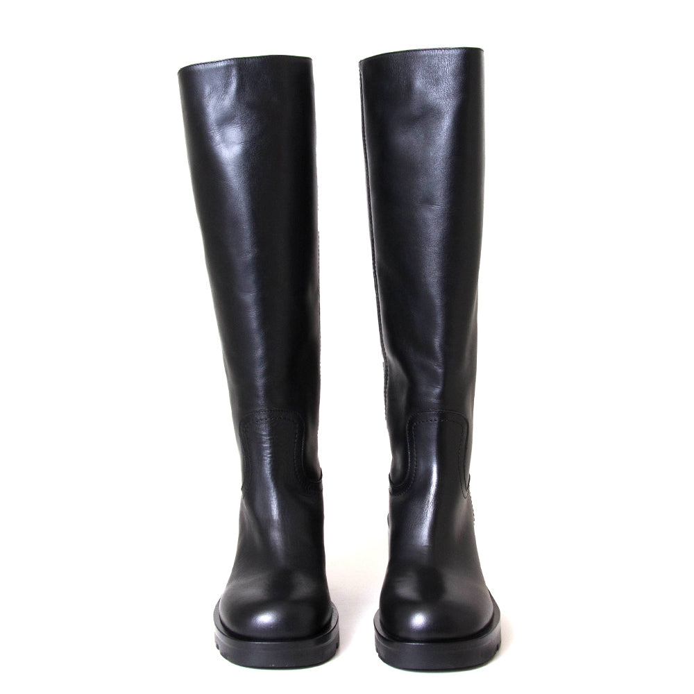 Strategia A5471. Women's 2¾ inch black leather knee-high boot.