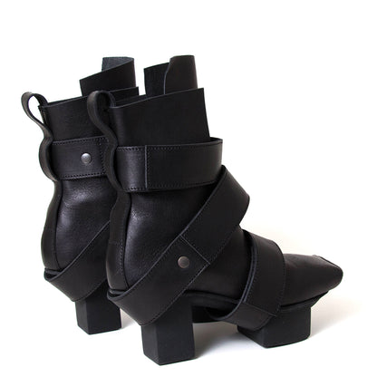 Trippen Dimension. Women's 3 inch high black platform leather boot.