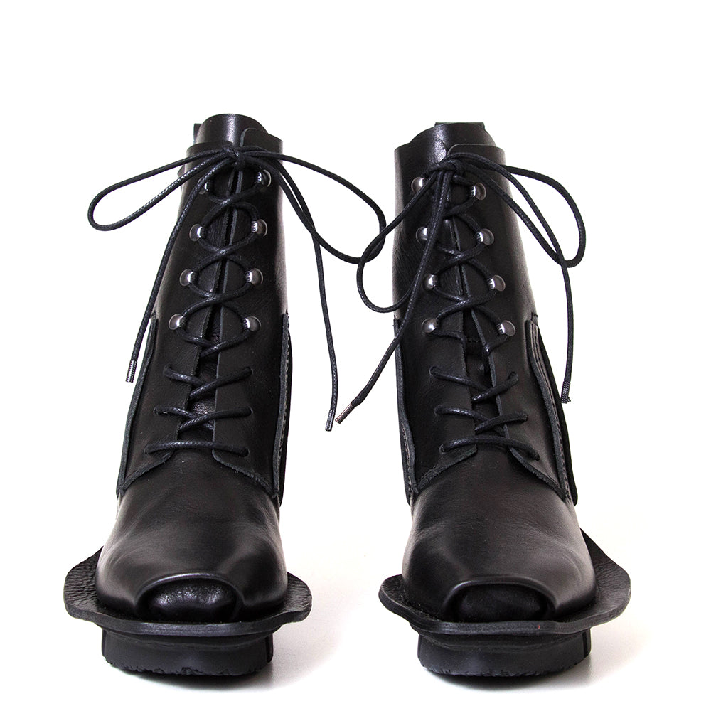 Trippen Fuse. Women's 2½ inch platform wedge black leather boot.