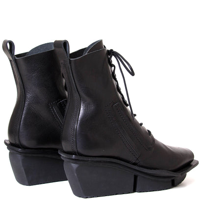 Trippen Fuse. Women's 2½ inch platform wedge black leather boot.