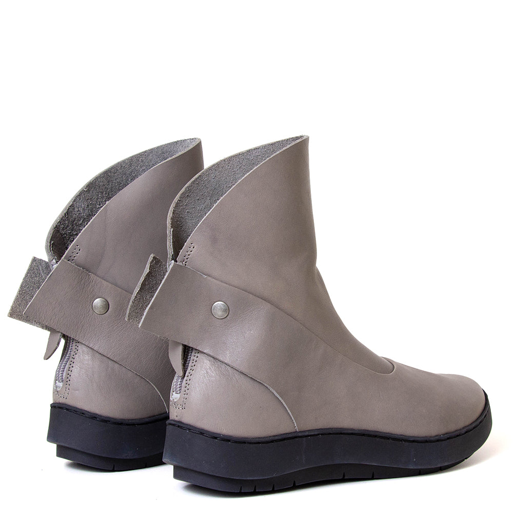 Trippen Signal. Women's slip on grey leather boot. Made in Germany.