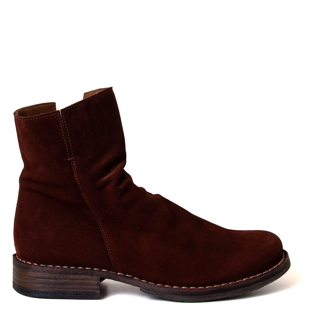 Brown suede ankle boot on a white background