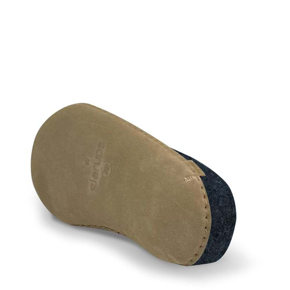 Glerups Slip On. Unisex 100% denim wool slipper. Made in Romania. Sole view.