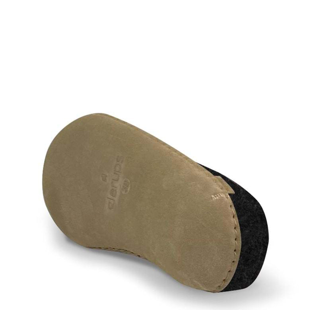 Glerups Slip On. Unisex 100% charcoal wool slipper. Made in Romania. Sole view.