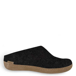 Glerups Slip On. Unisex 100% charcoal wool slipper. Made in Romania. Side view.