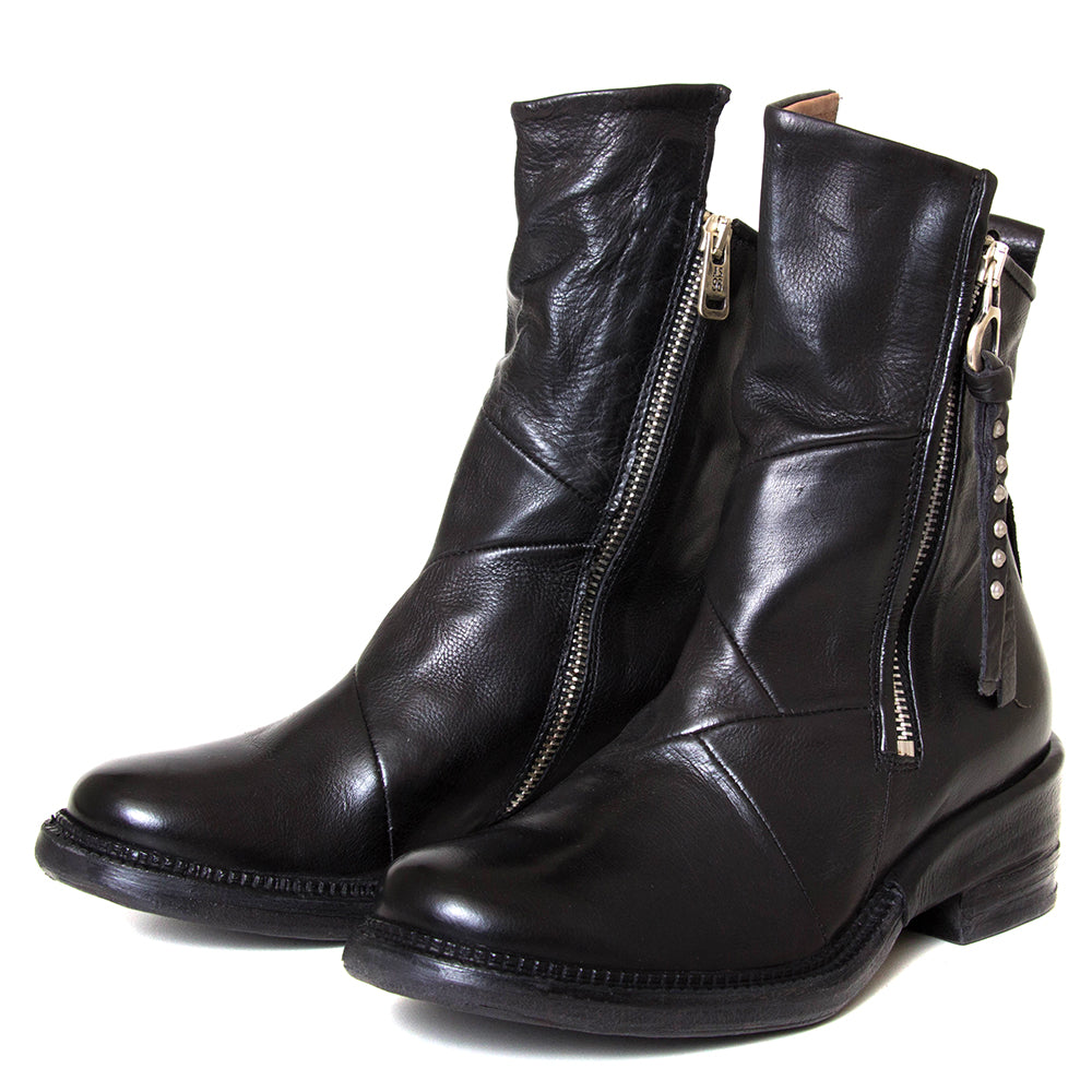 A.S. 98 STRATFORD- Nero-2651. Women's black leather ankle boot 2" heel. Made in Bosnia. 3/4 view.