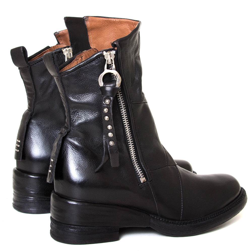 A.S. 98 STRATFORD- Nero-2651. Women's black leather ankle boot 2" heel. Made in Bosnia. Back view.