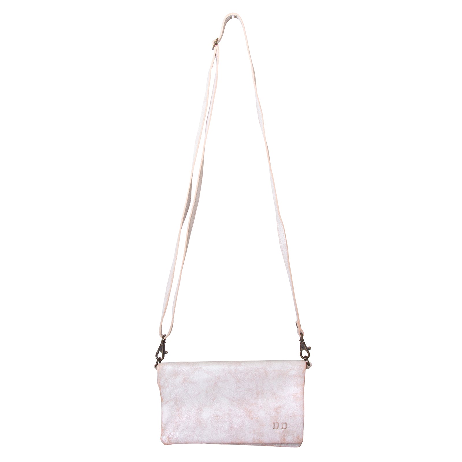 Bed Stu Cadence Wallet, Clutch and Crossbody Women's bag, purse in natural white leather. Side view with adjustable leather strap.