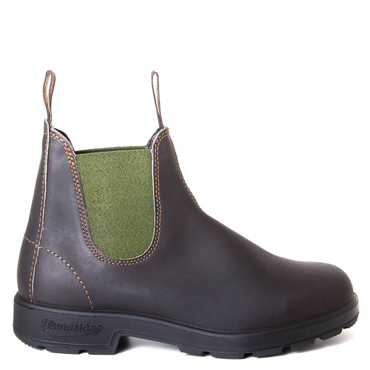 Blundstone 500. Men's Chelsea boot in stout brown leather. Side view. 