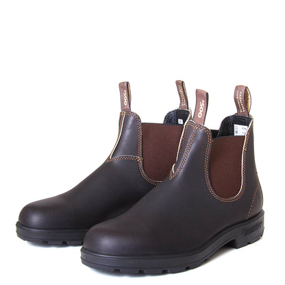 Blundstone 500. Men's Chelsea boot in stout brown leather. 3/4 pair view.