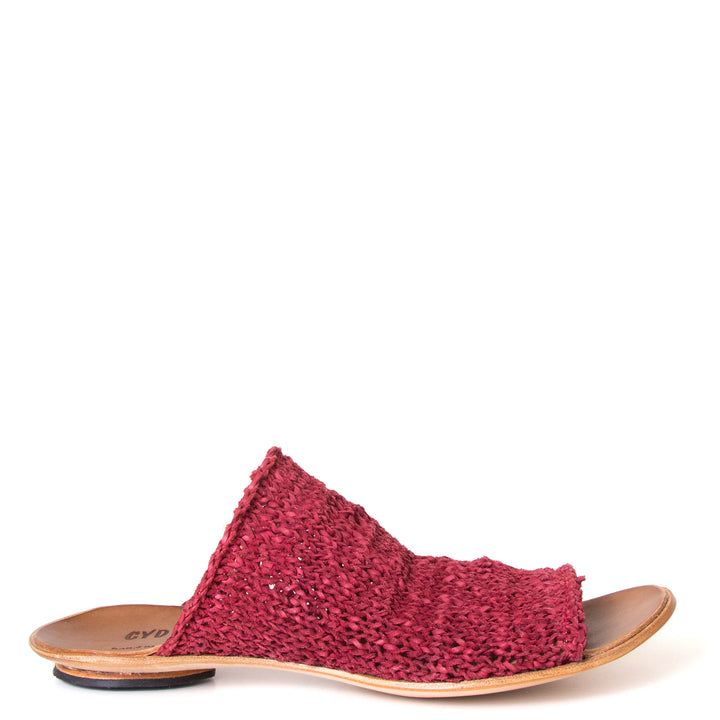 Cydwoq Asia. Women's Mules in woven Red leather. Anatomical footbed for arch support and comfort. Made in California. Side view.