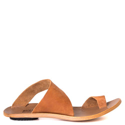 Cydwoq Thong , Hillary Sandal Tan leather single strap and toe ring. Made in California. Side view.