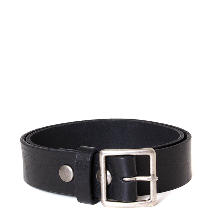 dean. Square unisex buckle belt in black leather.