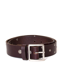 dean. Square unisex studded buckle belt in brown leather.