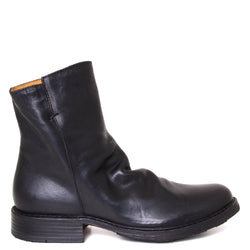 Fiorentini + Baker Elf. Women's side zip boot in black Italian leather. 1⅛-inch heel made in Italy. Side view.