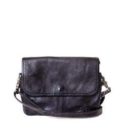 Bed Stu Ziggy. Women's crossbody, shoulder handbag in Black leather. Front view.