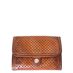 Vive la Difference Wallet 1 Dots> Leather wallet in brazillian tan brown. Closed view.