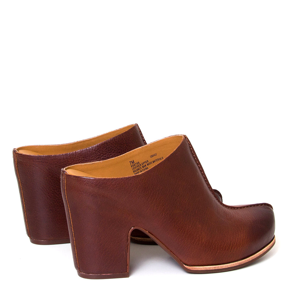 Kork-Ease K66706 Sagano. Women's 4 inch heeled mule in brown leather. Back view.