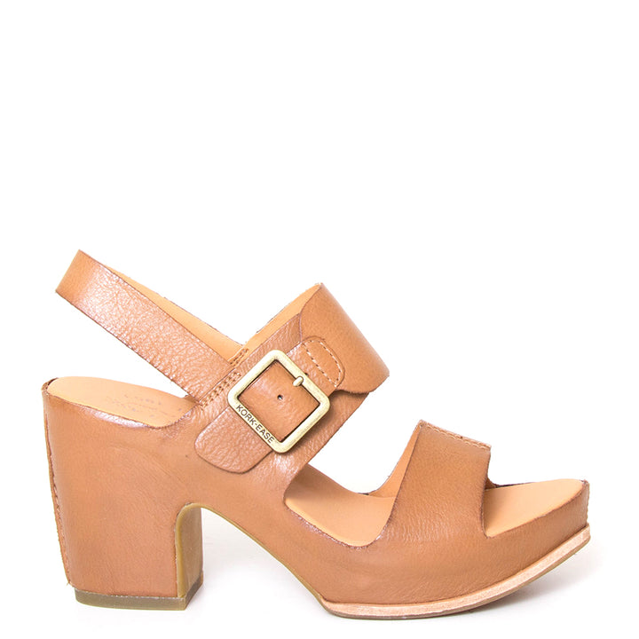 Kork-Ease San Carlos. Women's platform wedge sandal in brown leather. Side view.