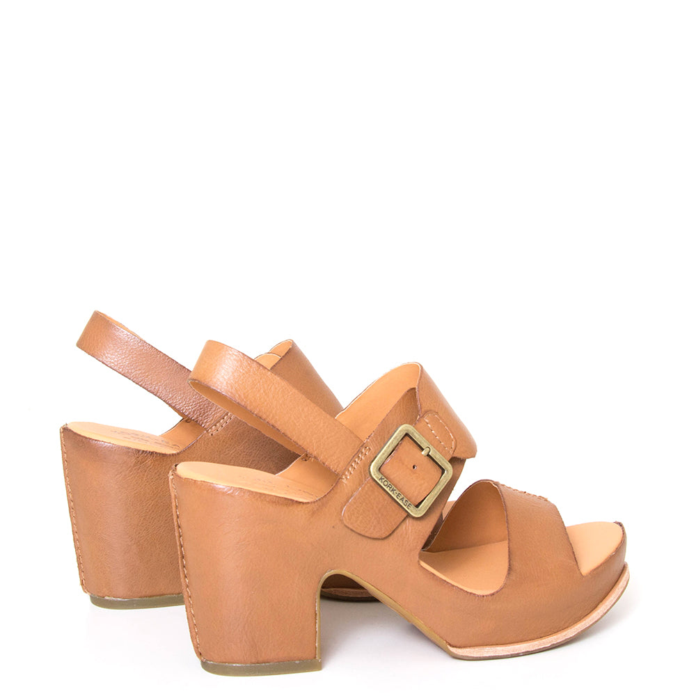 Kork-Ease San Carlos. Women's platform wedge sandal in brown leather. Back pair view.