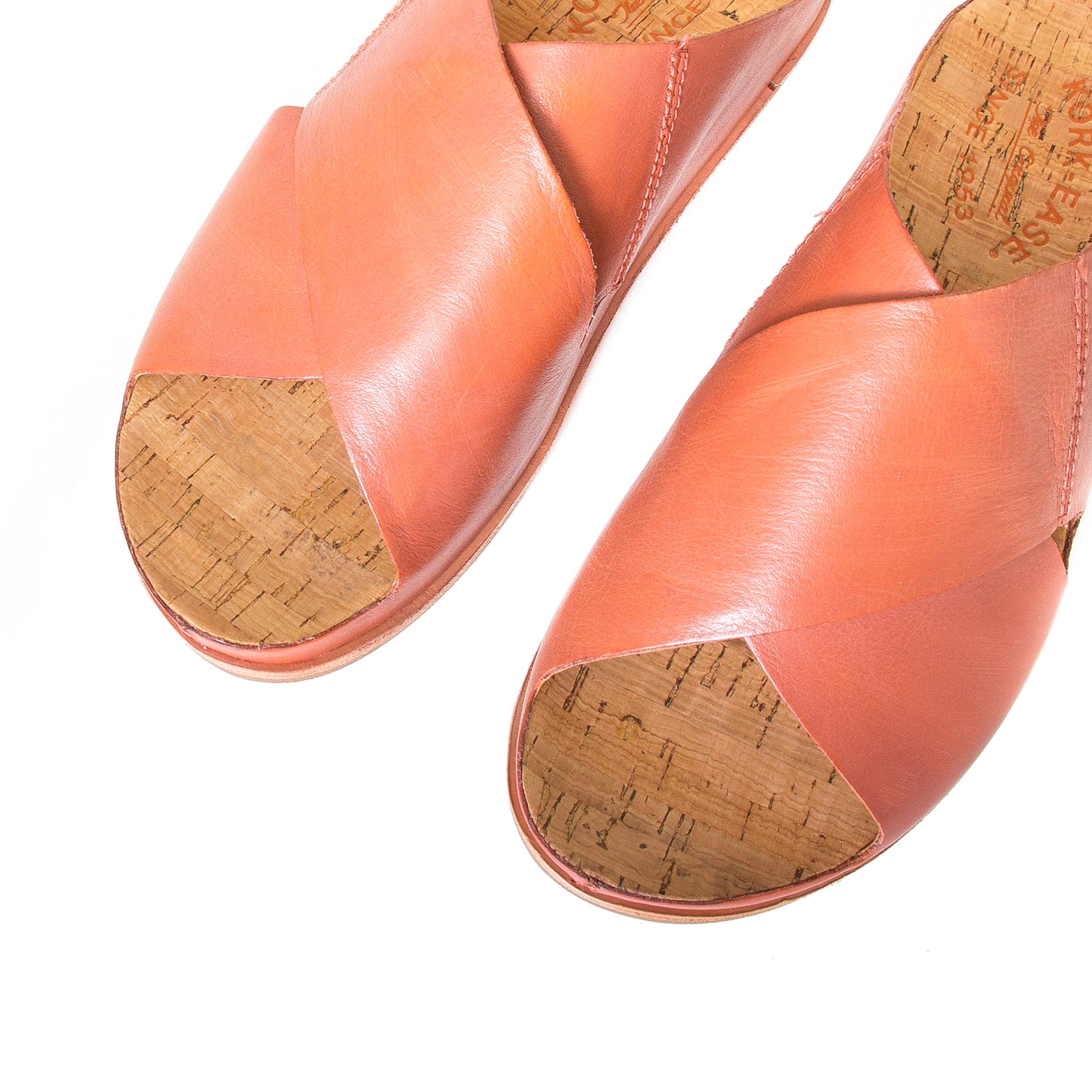 KorkEase Tutsi CrossBand. Women's slide sandal in rust color leather