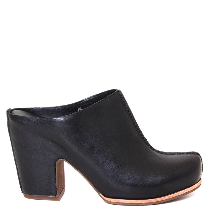 Kork-Ease K66703 Sagano. Women's 4 inch heeled mule in black leather. Side view.