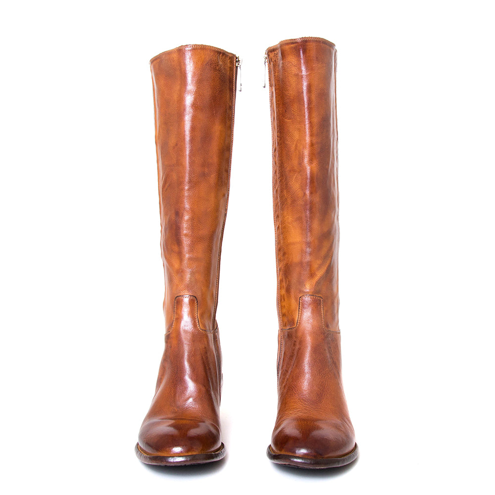 Lemargo AH22A Aara. Women knee high boot, 2" heel in cognac leather. Front view.