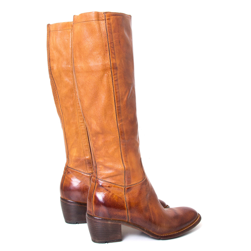 Lemargo AH22A Aara. Women knee high boot, 2" heel in cognac leather. Back view.