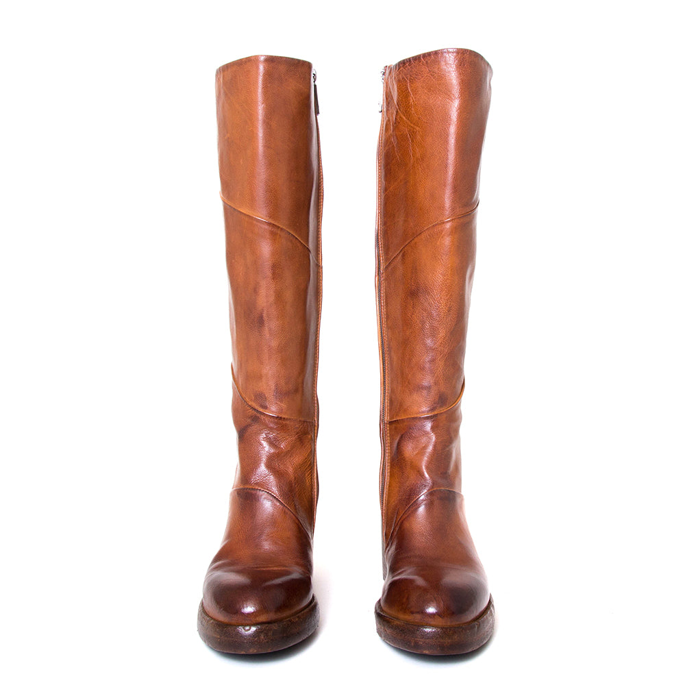 Women's cognac fashion leather riding boots