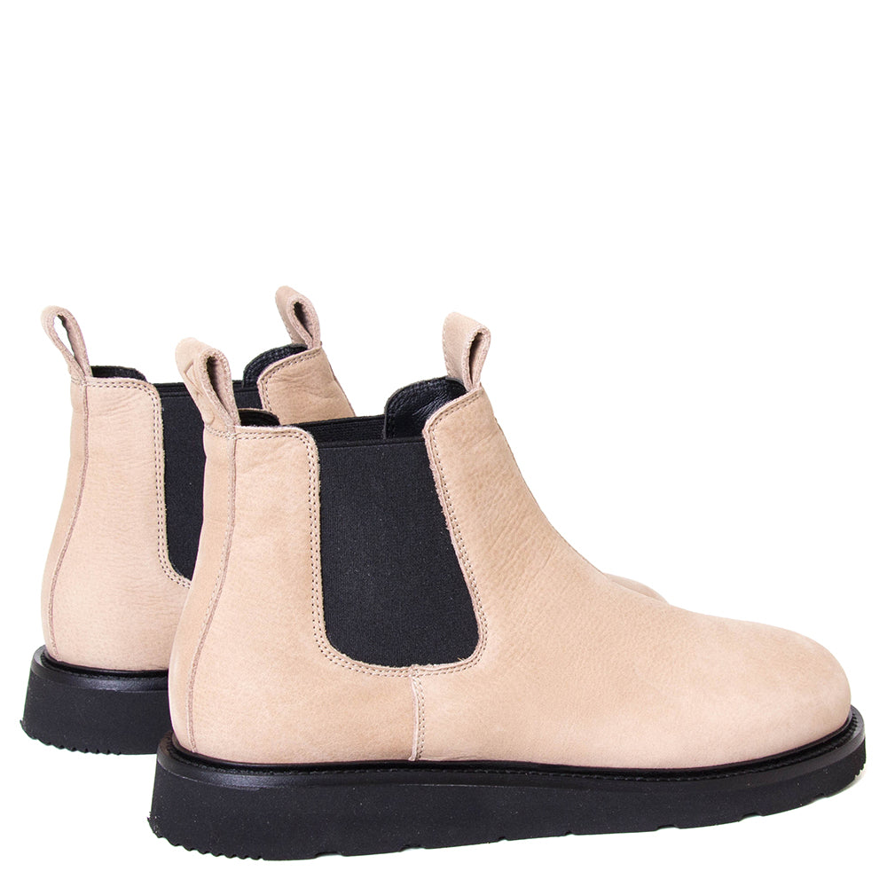 OA non-fashion A08. Women's Chelsea boot in pale nubuck. Made in Italy. Back view.