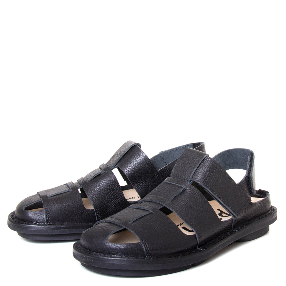 Black men's fisherman leather sandals in matte cheapest black