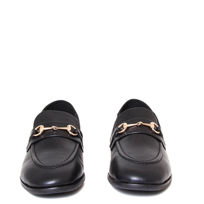 Yuko Imanishi + Hatsue 791043. Women's leather loafer in black leather. Front view.